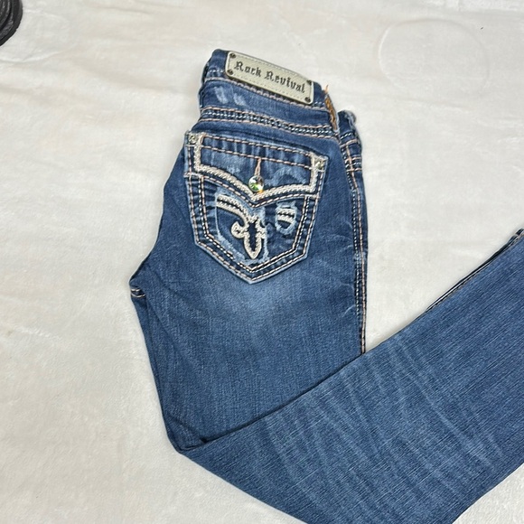 Rock Revival Blue Ankle Cropped Jeans with Intricate Stitching - Picture 15 of 15